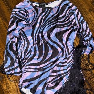 Nasty Gal Blue Graphic Ruched Blouse
